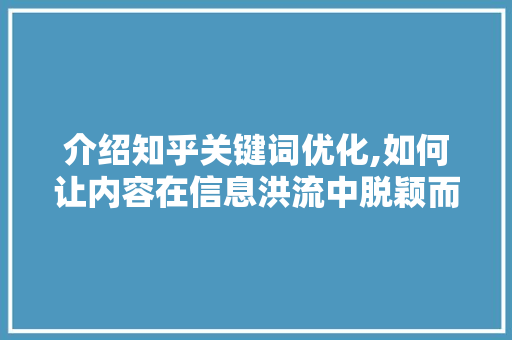 介绍知乎关键词优化,如何让内容在信息洪流中脱颖而出 英文谷歌算法