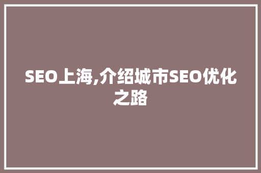 SEO上海,介绍城市SEO优化之路 360搜优化