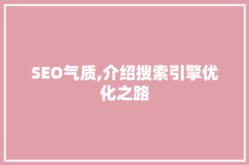 SEO气质,介绍搜索引擎优化之路