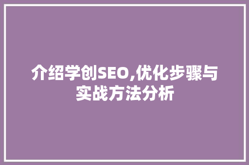 介绍学创SEO,优化步骤与实战方法分析 AI技术学习