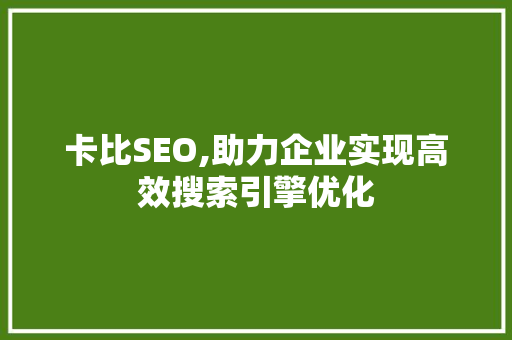 卡比SEO,助力企业实现高效搜索引擎优化