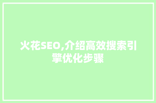 火花SEO,介绍高效搜索引擎优化步骤 seo技术