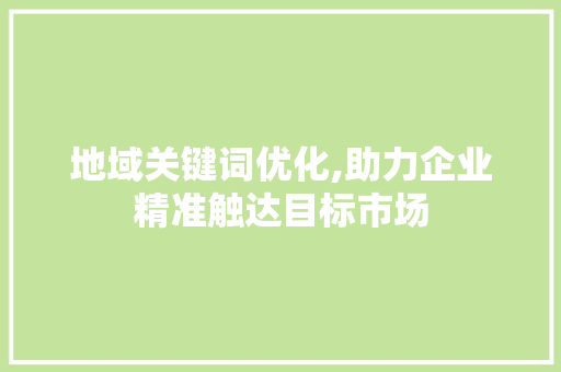地域关键词优化,助力企业精准触达目标市场