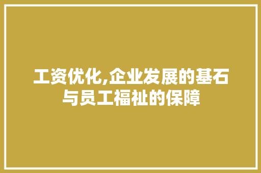 工资优化,企业发展的基石与员工福祉的保障