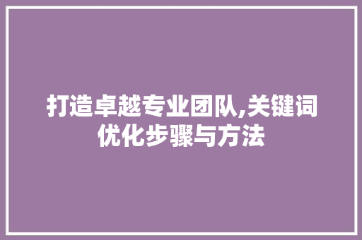 打造卓越专业团队,关键词优化步骤与方法 小程序开发