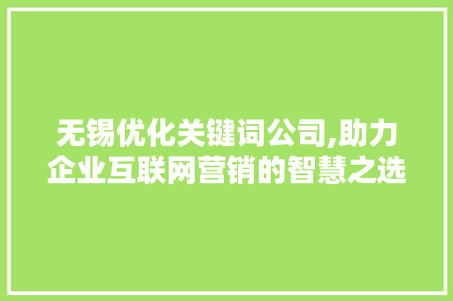 无锡优化关键词公司,助力企业互联网营销的智慧之选