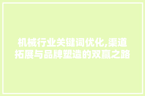 机械行业关键词优化,渠道拓展与品牌塑造的双赢之路
