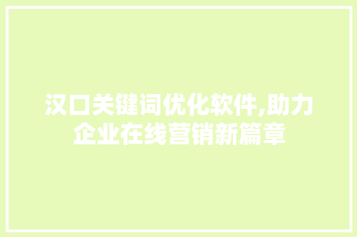 汉口关键词优化软件,助力企业在线营销新篇章