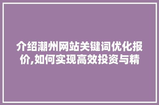 介绍潮州网站关键词优化报价,如何实现高效投资与精准营销
