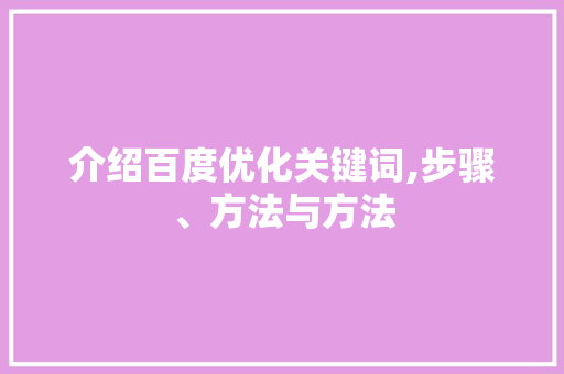 介绍百度优化关键词,步骤、方法与方法