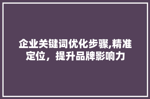 企业关键词优化步骤,精准定位，提升品牌影响力