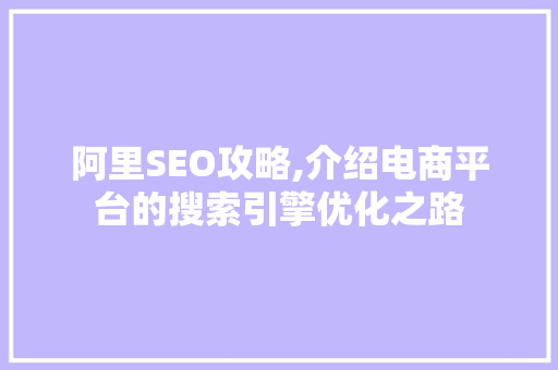 阿里SEO攻略,介绍电商平台的搜索引擎优化之路