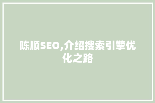陈顺SEO,介绍搜索引擎优化之路