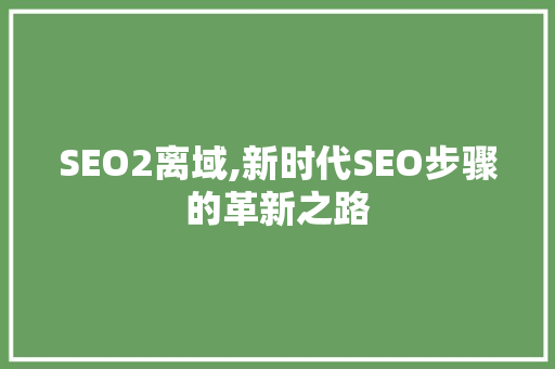 SEO2离域,新时代SEO步骤的革新之路