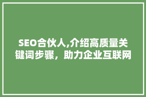 SEO合伙人,介绍高质量关键词步骤，助力企业互联网营销新突破