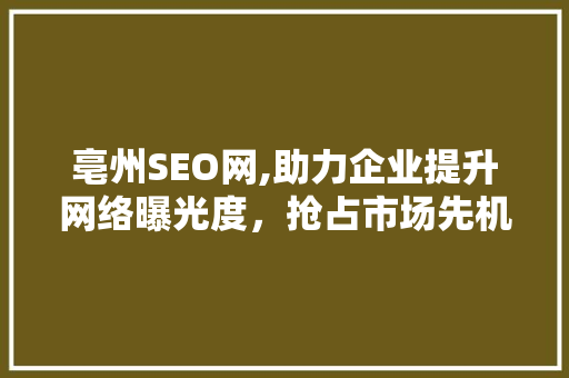 亳州SEO网,助力企业提升网络曝光度，抢占市场先机