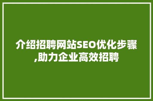 介绍招聘网站SEO优化步骤,助力企业高效招聘