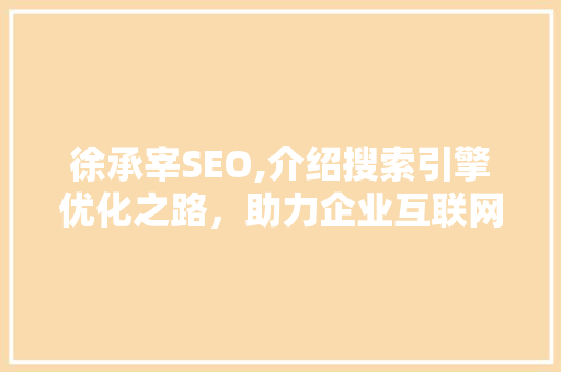 徐承宰SEO,介绍搜索引擎优化之路，助力企业互联网营销新篇章