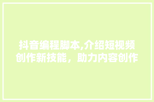 抖音编程脚本,介绍短视频创作新技能，助力内容创作者崛起