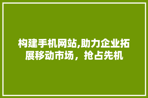 构建手机网站,助力企业拓展移动市场，抢占先机