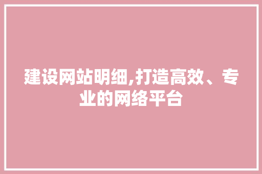 建设网站明细,打造高效、专业的网络平台