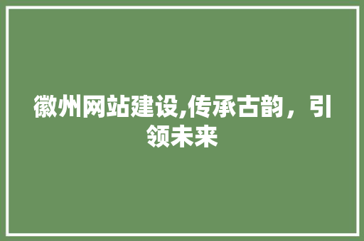 徽州网站建设,传承古韵，引领未来 360搜优化
