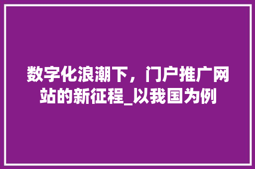 数字化浪潮下，门户推广网站的新征程_以我国为例