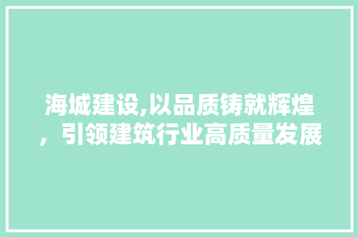 海城建设,以品质铸就辉煌，引领建筑行业高质量发展