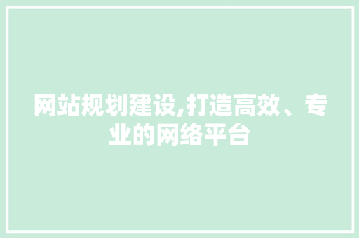 网站规划建设,打造高效、专业的网络平台