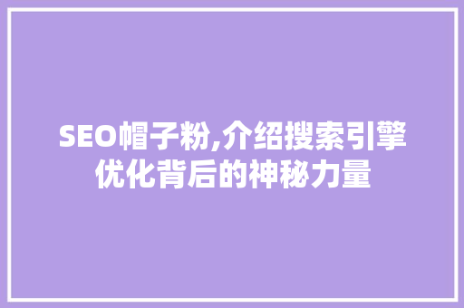 SEO帽子粉,介绍搜索引擎优化背后的神秘力量 seo技术