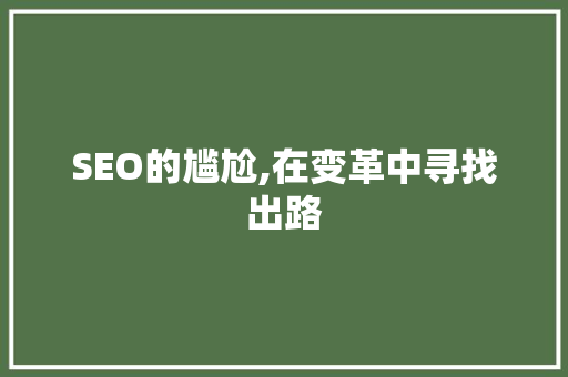 SEO的尴尬,在变革中寻找出路 seo技术