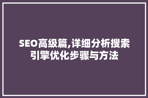 SEO高级篇,详细分析搜索引擎优化步骤与方法