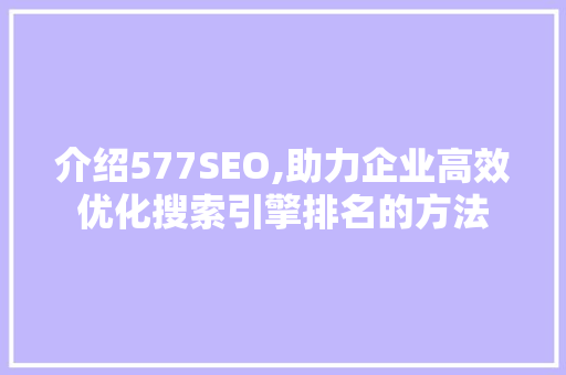 介绍577SEO,助力企业高效优化搜索引擎排名的方法