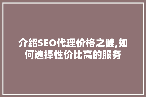介绍SEO代理价格之谜,如何选择性价比高的服务