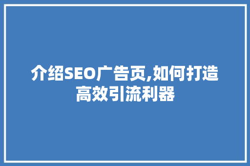 介绍SEO广告页,如何打造高效引流利器 英文谷歌算法