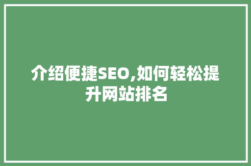 介绍便捷SEO,如何轻松提升网站排名 AI技术学习