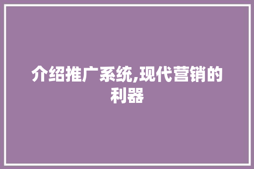 介绍推广系统,现代营销的利器
