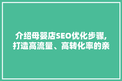 介绍母婴店SEO优化步骤,打造高流量、高转化率的亲子王国
