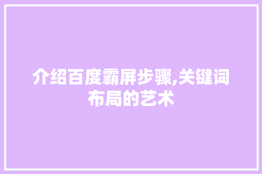 介绍百度霸屏步骤,关键词布局的艺术