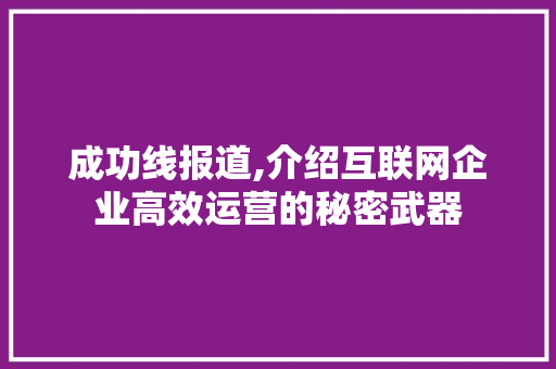成功线报道,介绍互联网企业高效运营的秘密武器 成功线报道,介绍互联网企业高效运营的秘密武器 头条优化