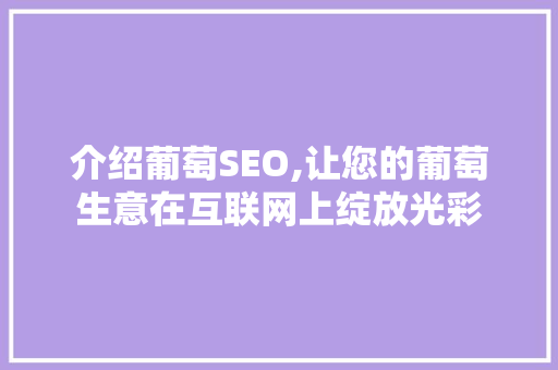 介绍葡萄SEO,让您的葡萄生意在互联网上绽放光彩