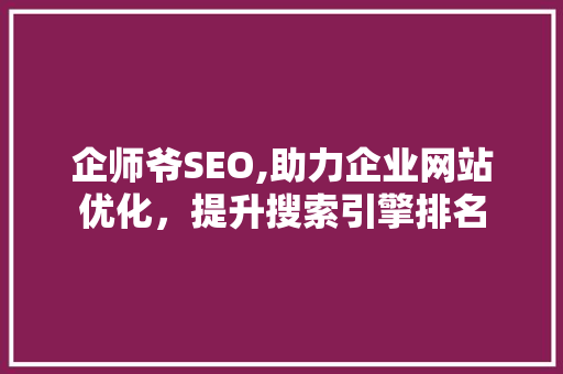 企师爷SEO,助力企业网站优化，提升搜索引擎排名 头条优化