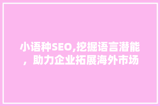 小语种SEO,挖掘语言潜能，助力企业拓展海外市场