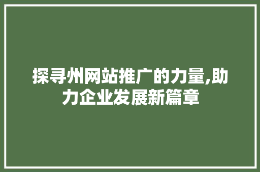 探寻州网站推广的力量,助力企业发展新篇章