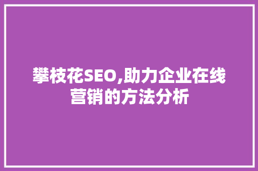 攀枝花SEO,助力企业在线营销的方法分析