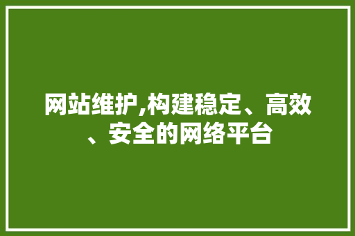 网站维护,构建稳定、高效、安全的网络平台 百度算法