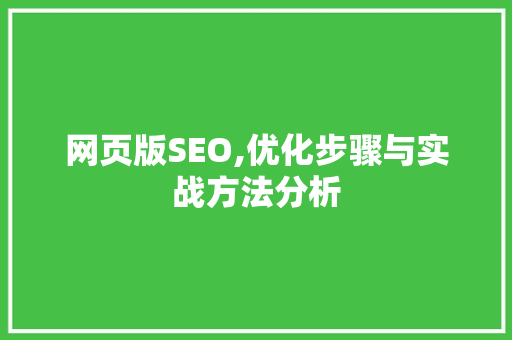 网页版SEO,优化步骤与实战方法分析