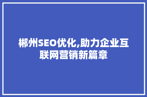 郴州SEO优化,助力企业互联网营销新篇章 网站优化