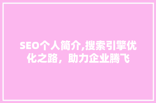 SEO个人简介,搜索引擎优化之路，助力企业腾飞