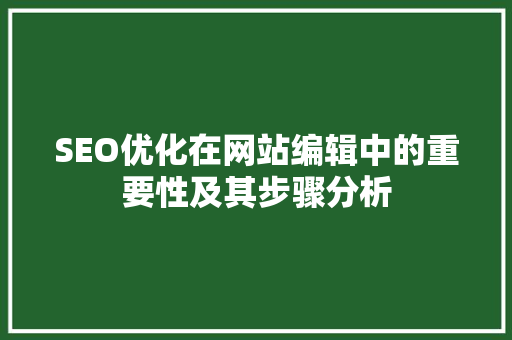 SEO优化在网站编辑中的重要性及其步骤分析 网站优化